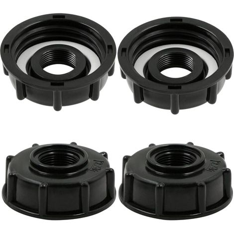 Conector adaptador para tanque IBC - Accesorio para manguera de barril, tapa de contenedor - para grifo de jardín, adaptador de tanque, conexión de salida de 3/4 de pulgada - 4 piezas, color negro (1/5)