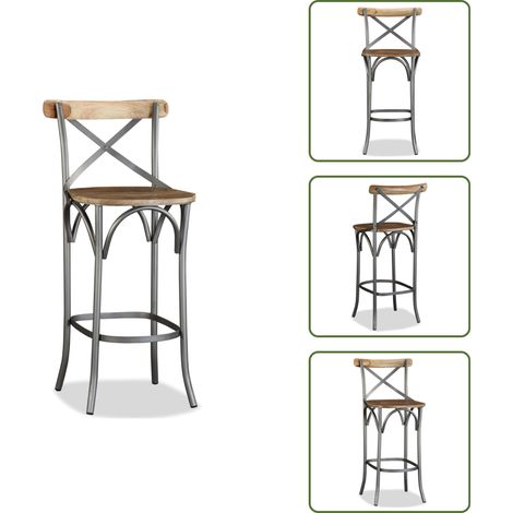 Tabouret de bar Bois de manguier massif - Tabouret De Bar - Tabouret Industriel - Tabouret Cuisine - Mobilier Industriel - Chaise Haute (1/5)