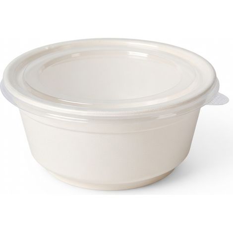 Bol en pulpe de canne à sucre 340 ml, blanc, avec couvercle PET