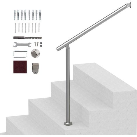 Rampe d'Escalier Inox 80 cm, Main Courante d'Appui pour Marches Extérieures, Angle Réglable 0-60°, Porche Terrasse (1/5)