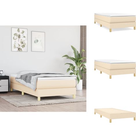 Sommier à lattes de lit et matelas Crème 90x190 cm Tissu - Lit Double - Lit Créme - Matelas Ressorts Ensachés - Literie - Chambre À Coucher (1/5)