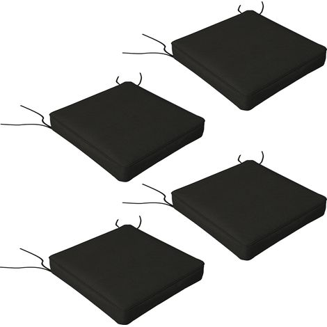Outsunny Set of 4 Outdoor Seat Cushions Water Repellent Seat Pads with Ties Black