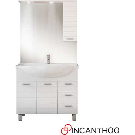 Mobile Bagno con Pensile - 75 cm 2 Ante e 3 Cassetti + Specchio + Faretti Colore BIANCO (1/2)