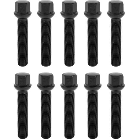 Boulon De Roue À Siège Sphérique M14X1,5 Mm 19Mm Hex 65Mm Longueur De Tige Robuste Boulons Étendus Noirs 10 Pièces (1/5)