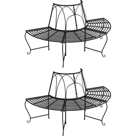 Teenpull – Baumbänke Halbrund 2 Stk. Ø159 cm Schwarz Stahl (1/5)