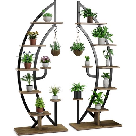 Soporte metálico para plantas de 6 niveles, diseño de media luna, paquete de 2