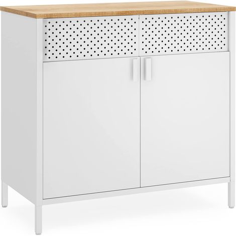 Meuble de Rangement, Buffet, en Métal, Double Porte, Fermeture Magnétique, Cadre en Acier, 40 x 80 x 76 cm, Couleur Boisée et Blanc LSC102W57 (1/5)