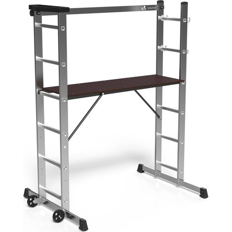VOUNOT 3 en 1 Escalera de Aluminio Combinación, Andamio con Plataforma de Trabajo