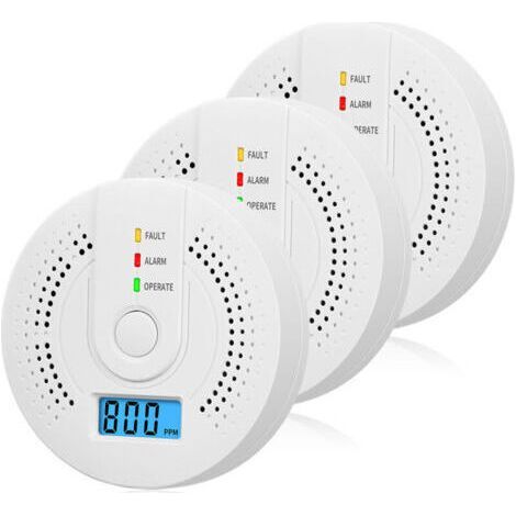 3 Pack Battery Operated Carbon Monoxide Detector with Digital LCD Display for Home, Kitchen, Restaurant, Hotel, Office - Batteries Not Included (1/5)