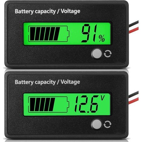 Moniteur de Capacité Batterie DC 12V 24V 36V 48V 72V Voltmètre avec Alarme et Indicateur Lumière Verte Lithium Ion (1/4)