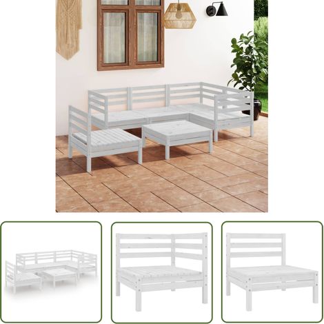 INLIFE Salon de jardin 6 pcs Bois de pin massif Blanc (1/5)