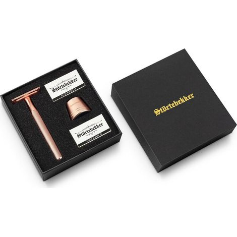 [NEUWERTIG] B-Ware Störtebekker Rasierhobel Set Rasierer Oslo 10 Klingen Ständer Rose Gold Guide (1/2)