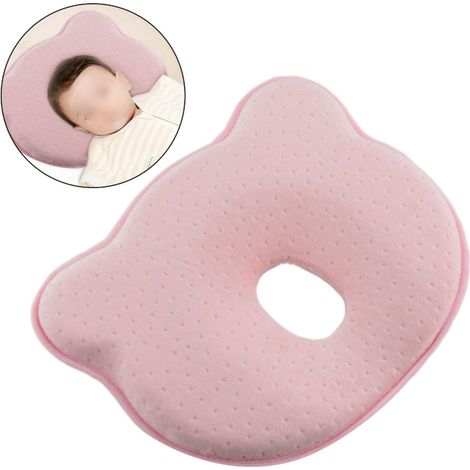 Oreiller bébé orthopédique contre déformation tête plate bébé, coussin doux pour sommeil, rose (1/5)