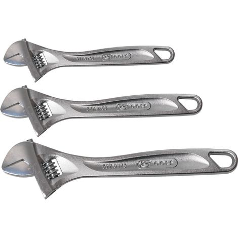 Kstools – Jeu de 3 clés à molette 10'' – 12'' – 15'' – Acier chrome vanadium – Fourche inclinée 15° – Norme DIN 3117 A