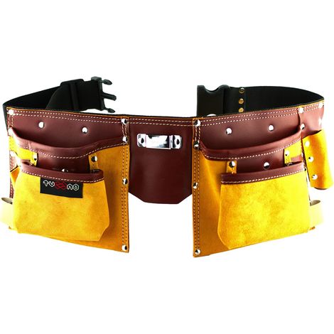 Ceinture porte outils en cuir de qualité avec 11 poches, ceinture ajustable en nylon, cadeau pour fête des pères pour bricoleur(se), charpentier, menuisier (1/5)