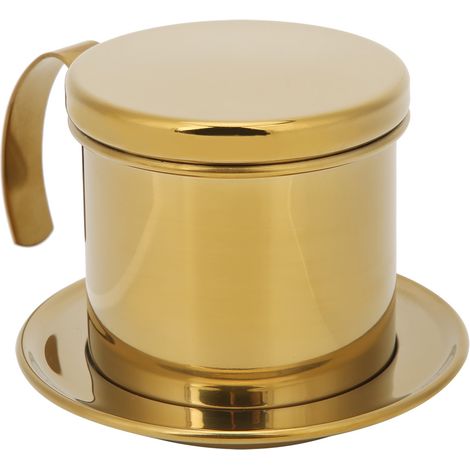 Cafetière filtre vietnamienne en acier inoxydable, finition or brillant, idéale pour la maison, la cuisine, le bureau, les restaurants et les cafés. (1/5)