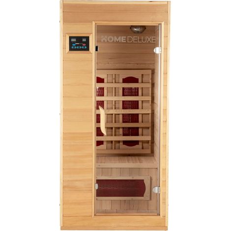 Home Deluxe – Cabine infrarouge REDSUN S – 90 x 90 x 190 cm – Pour 1 personne – 4 émetteurs infrarouges – Bois Hemlock – 1200 watts économiques