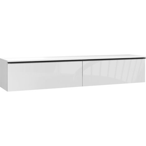 Meuble TV mural blanc brillant avec rangement, pour écrans jusqu'à 70 pouces, armoire suspendue design. (1/5)