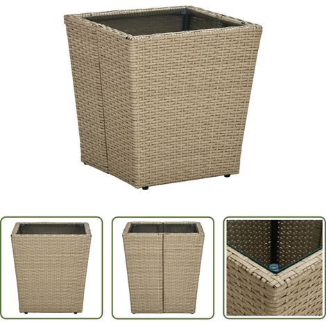 Terrassenbeistelltisch - Beistelltisch Beige 41,5x41,5x44 cm Poly Rattan und Hartglas (1/5)