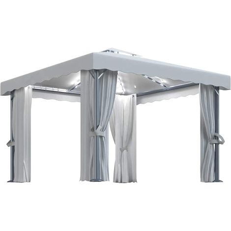 Tonnelle et rideau et guirlande lumineuse LED 3x3 m Blanc crème