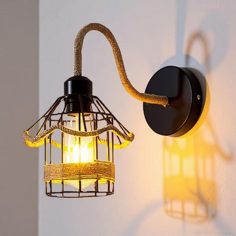 Applique Murale Artisanale en Corde Tressée, Style Bohème Rétro, Douille E27, Lampe Décorative Sans Source Lumineuse pour Salon et Chambre (1/5)