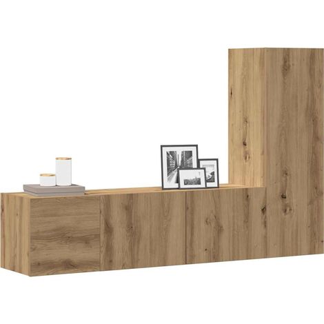 Muebles de TV de pared 3 uds madera ingeniería roble artesanal vidaXL (1/5)