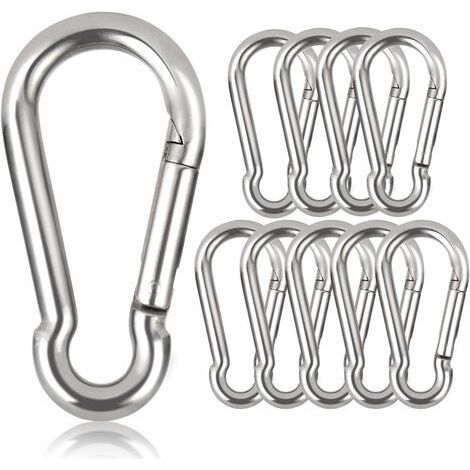 Lot de 10 mousquetons porte-clés en acier galvanisé – Charge maximale 250 kg – Dimensions 80 mm x φ8 mm – Ouverture rapide à une main (1/5)