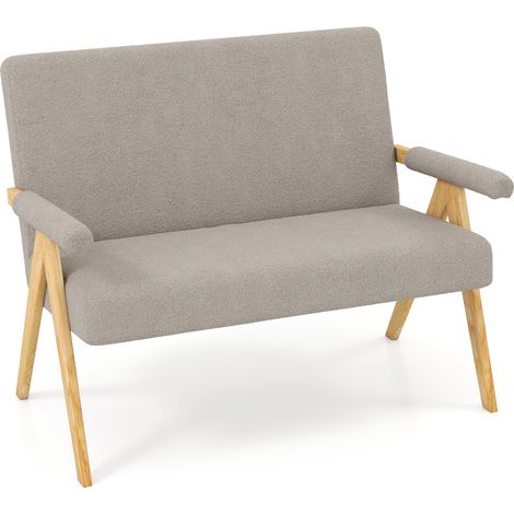 COSTWAY Loveseat Sofa Comfy Upholstered Sherpa Couch with Armrests-Grey (1/5)