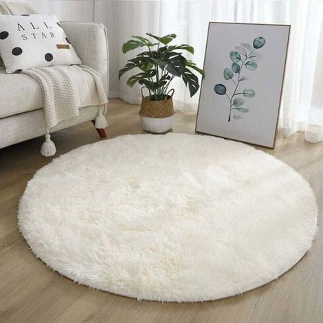 120cm Tapis Rond Chambre Tapis Salon Anti Slip Doux Moelleux Tapis Shaggy Tapis de Sol Grand pour Couloir Blanc (1/3)