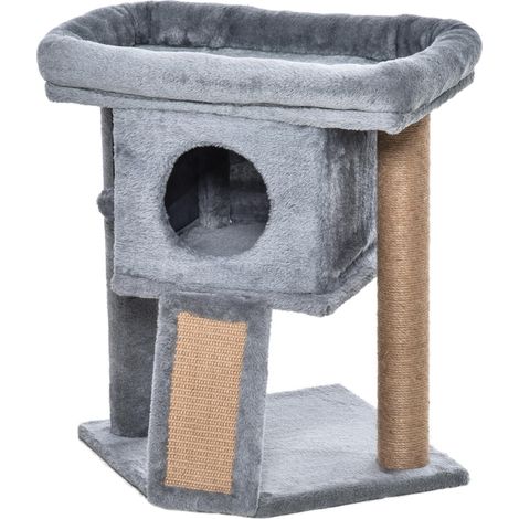 PawHut Albero Tiragraffi in Juta e Peluche Casetta per Gatti e Lettino Grigio