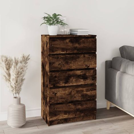 Commode Armoire à tiroirs Meuble de Rangement - Style Contemporain Chêne fumé 60x36x103 cm Bois d'ingénierie BV718017 - BonneVie (1/5)