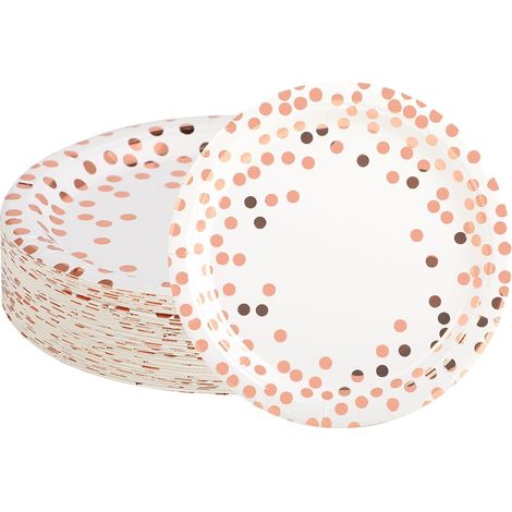50 Assiette Carton,Assiette Jetable,Biodégradable,Adapté pour les fêtes, les barbecues, anniversaires, les mariages et autres événements, robuste 300 g/m²(Or rose) (1/5)