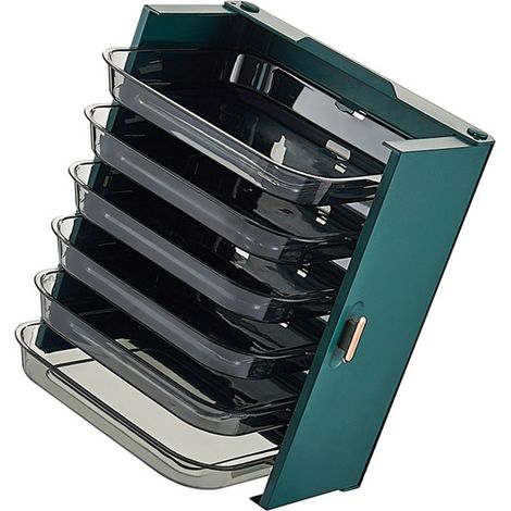 Étagère murale pliable en PET à 6 niveaux pour plats d'accompagnement, sans perçage, pour assiettes de cuisson et autres plats à partager. Couleur vert clair et élégant. (1/5)