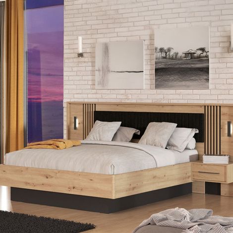 Cama Matrimonial Casotto, Dimensiones Colchón 160x200 cm, Tapizada, Cabecero Tapizado, 2 Mesitas Incluidas (1/5)
