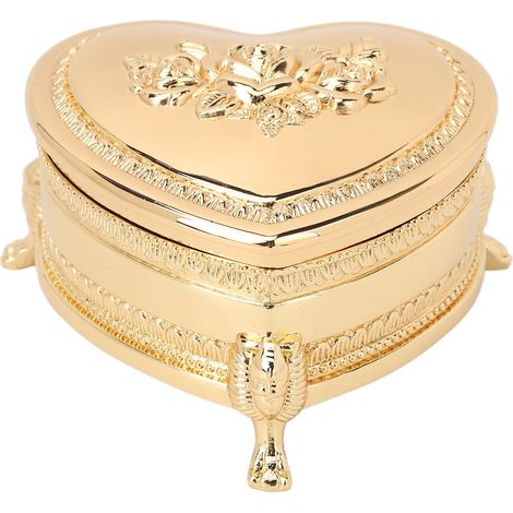 Boîte à bijoux vintage en forme de cœur en alliage de zinc, coffret à bijoux doré pour bagues et boucles d'oreilles (1/5)