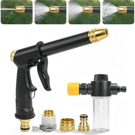 Buse de tuyau haute pression, pistolet de nettoyeur haute pression amélioré avec 4 modes de pulvérisation, buse de nettoyeur haute pression réglable pour tuyau d'arrosage de 3/4", pulvérisateur d'arro (1/5)