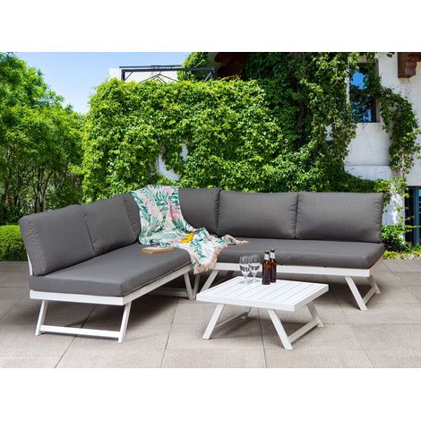 Signature Weave Kimmie Aluminium Corner Sofa Adjustable Sun Lounger Grey White (1/3)