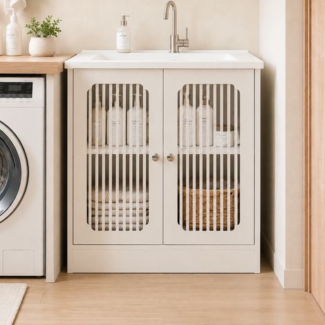 DESMIU Meuble sous Vasque Armoire de Salle de Bain 2 Portes avec Étagère Réglable en Blanc (1/5)