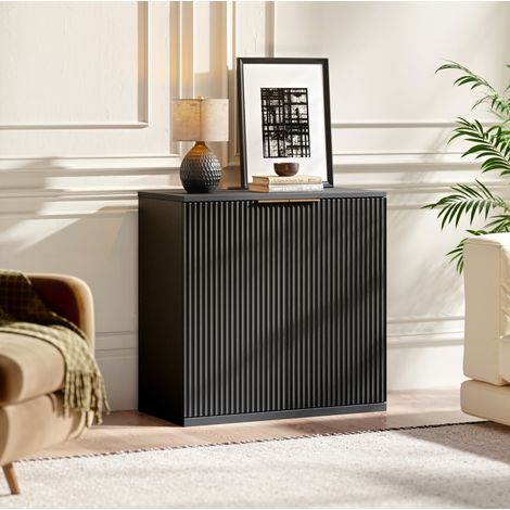Sideboard 80x40x80 cm nero in MDF - 2 ante con ripiano e vano portaoggetti (1/5)