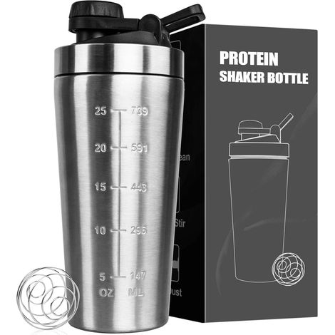 Stainless Steel Protein Shaker 900ml - Protein Shaker - With Ball for Sports, Fitness, Fitness, Egg Whites and Egg Whites (Stainless Steel) (1/5)