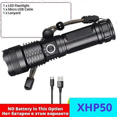 Lampe torche LED puissante XHP999 (10 000 m) XHP50.2, lampe tactique rechargeable pour activités de plein air, lampe de camping USB 18650 (sans batterie). (1/5)