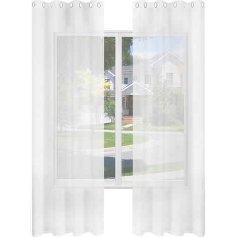 WOLTU 2er Gardinen Leinenoptik Vorhänge Halbtransparent Gardine mit Kräuselband für Schlafzimmer Wohnzimmer 135x175 cm Weiß