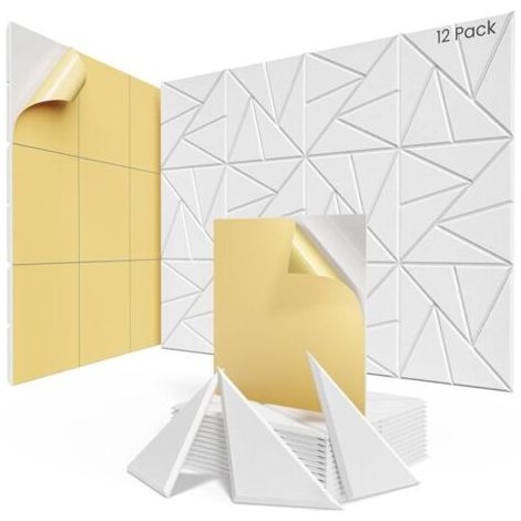 Lot de 12 panneaux acoustiques autocollants, 30 x 30 x 1 cm, en mousse acoustique haute densité, pour studio et bureau à domicile – Blanc (1/5)