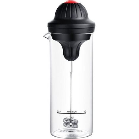 Mini licuadora de mano, espumador de leche eléctrico doméstico, máquina para hacer espuma de leche con vaso medidor de vidrio y batidor de huevos. (1/4)