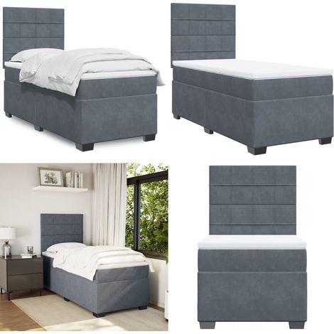 Sommier à lattes de lit avec matelas Gris foncé 100x200 cm - Lit Double - Lit Plateforme - Matelas À Ressorts Ensachés - Literie - Chambre À Coucher - Home & Living (1/5)