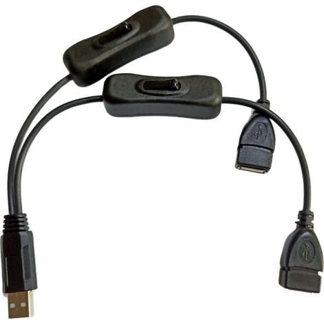 Câble répartiteur d'alimentation USB A vers deux ports avec interrupteurs, compatible avec les lampes LED, les ventilateurs et les petits appareils (35 cm). (1/5)