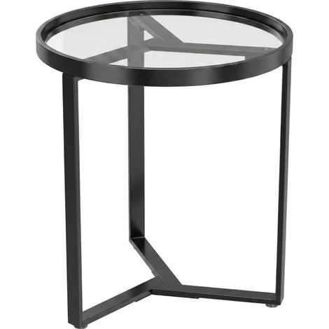 CHICFURN Mesa auxiliar redonda Ø 45 cm de metal negro y vidrio templado para espacios pequeños (1/5)
