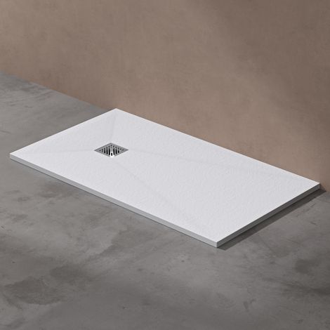 doporro Receveur de Douche à Carreler à Poser en Solid Surface Bac à Douche Rectangulaire Antiglisse Blanc avec Bonde AL06 Design Geoma09 80x140x3cm (1/5)