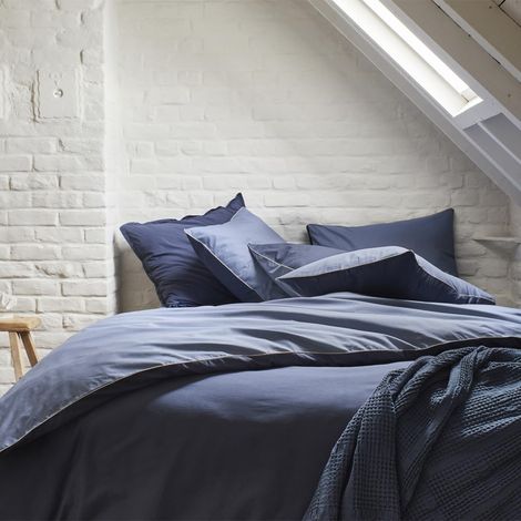 Housse de Couette en Coton Bicolore, Nocturne/Denim, 200x200 cm (1/4)