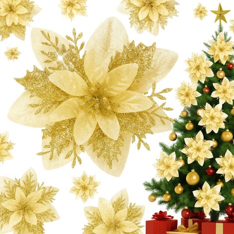 10 Pieces Poinsettia Flowers, Christmas Ornaments Decorations